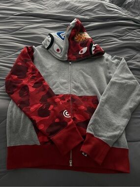 NWT Bathing Ape Red Camo Shark-Detail Zip Hoodie